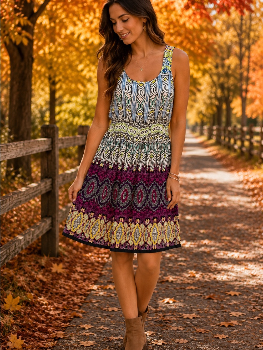Patrons of Peace Dress Women’s Medium Boho Geometric Print Sleeveless NWOT